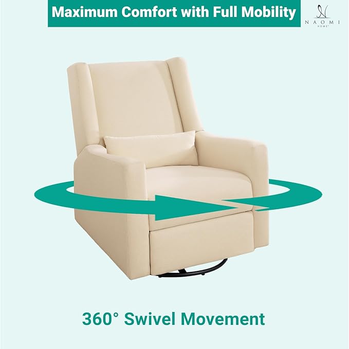 Naomi Home Tanya Luxury Motion Recliner Chair Cream – Plush Upholstered Glider Rocker with USB Charging Swivel and Lumbar Support for Nursery Comfort 275 lbs Capacity