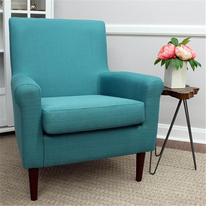 Pemberly Row Rolled Arm Lounge Chair 35 H x 28 W x 30 D Fabric Upholstery Teal Blue Finish Contemporary Accent Chair for Living Room or Bedroom