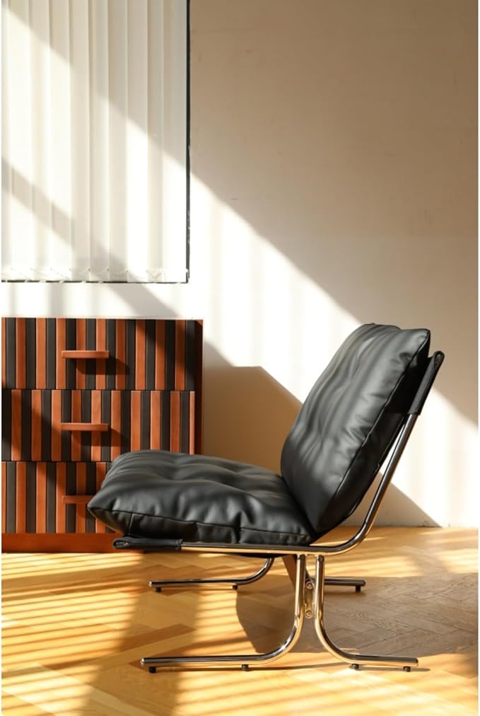Leather Armchair Modern Accent Chair High Back Living Room Chairs with Metal Legs and Soft Padded Sofa Chairs for Home OfficeBedroomDining Room (Black)