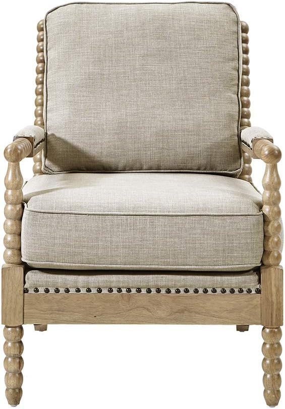 Madison Park Donohue Mid-Century Modern Accent Chairs for Living Room with Nailhead Trim Solid Wood Oakwood Finish Upholstered Seat Lounge for Reading Bedroom Furniture Light Grey