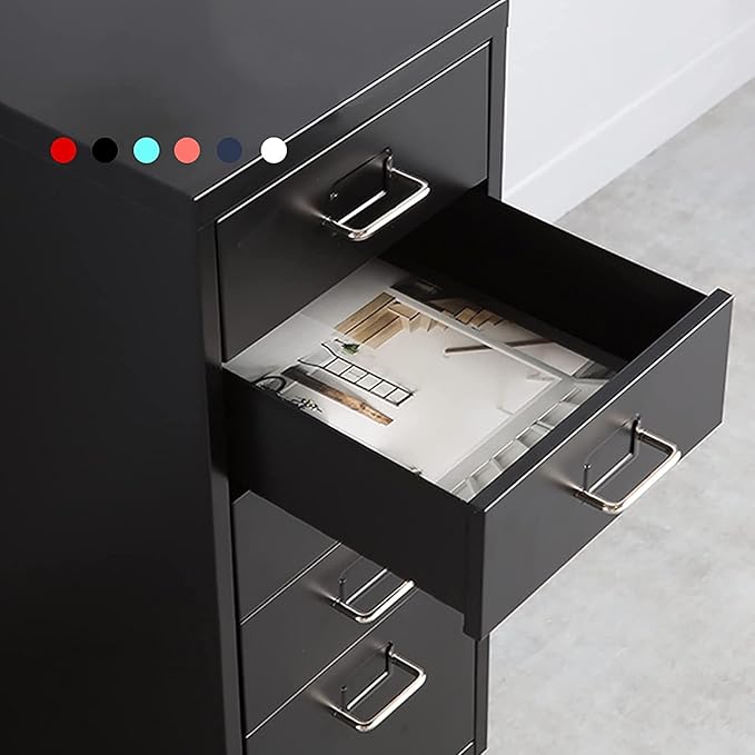 8-Drawer File Cabinet Metal Mobile File Cabinet with Wheels Filing Cabinet Under Desk for Home/Office (Color:Dark Gray)