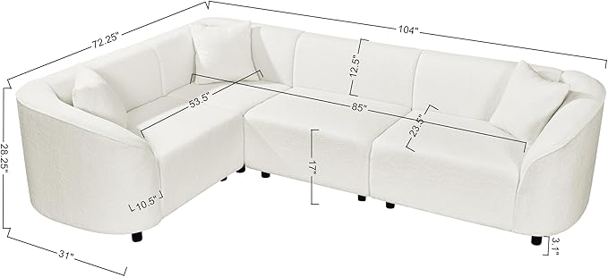 Merax 104 L-Shaped Curved Sofa Comfy Upholstered Sectional Couch with Extra Deep Seats Boucle Sofa for Living Room Apartment Office Beige