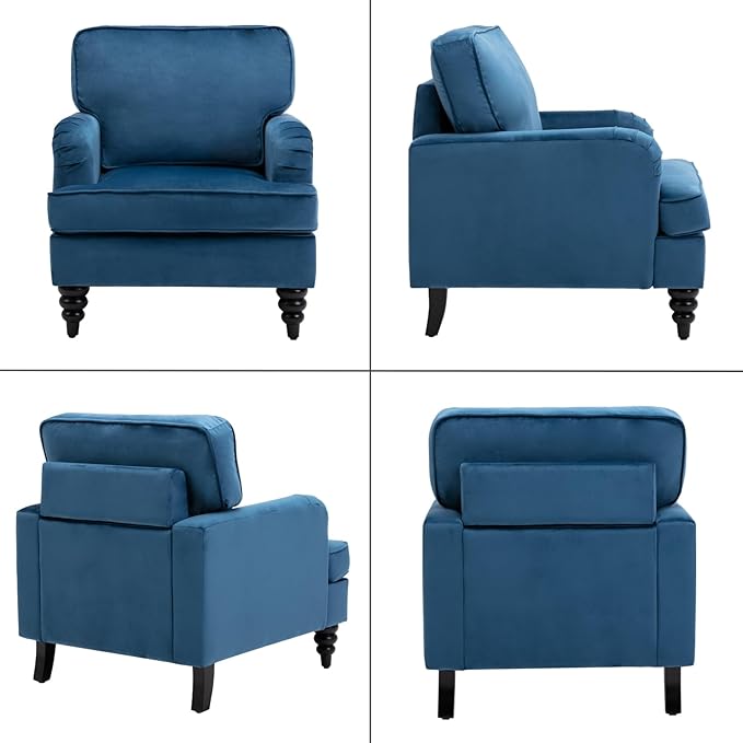 chairus Mid Century Modern Velvet Accent Chair Vintage Club Armchair with Firm Supportive Seat &amp Soft Backrest Comfy Single Sofa Reading Chair for Living Room Bedroom Blue
