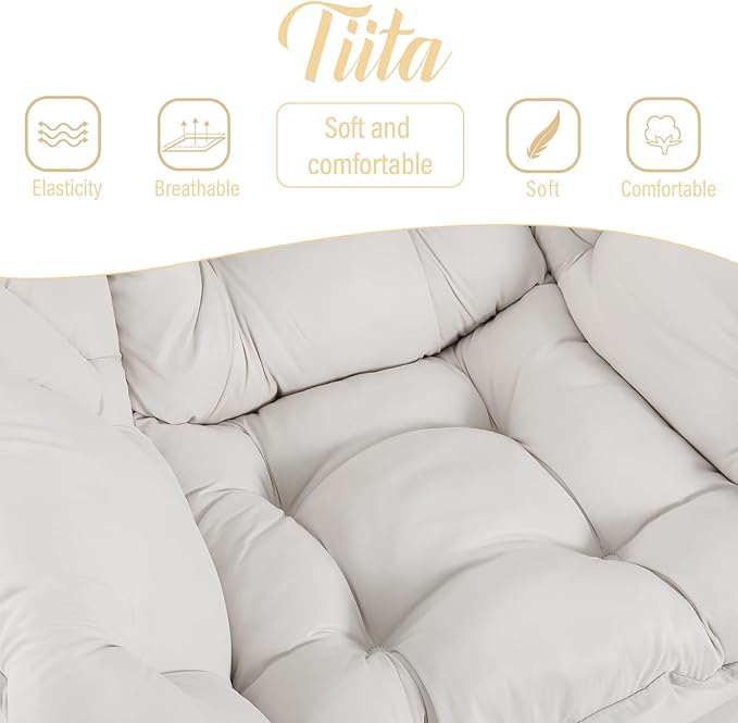 Tiita Lazy Chair Beige Modern Large Accent Armchair Comfy Leisure Sofa Reading Chair for Bedroom Living Room Dorm Rooms Garden and Courtyard Beige