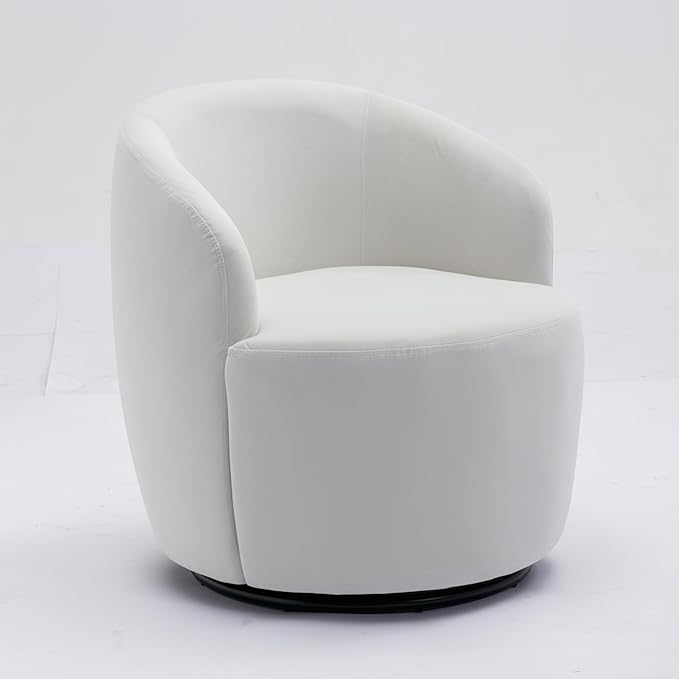 Swivel Barrel Accent Chair Velvet 360° Swivel Chair Small Leisure Chair Single Sofa Chair with Metal Swivel Base for Living Room Hotel Bedroom Office Coffee Shop (White + Velvet)