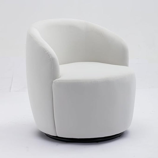 Swivel Barrel Accent Chair Velvet 360° Swivel Chair Small Leisure Chair Single Sofa Chair with Metal Swivel Base for Living Room Hotel Bedroom Office Coffee Shop (White + Velvet)