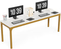 LITTLE TREE 78.7-Inch Ultra Long Two-Person Desk Writing Gaming Work Computer Double Desk for Home Office White + Gold