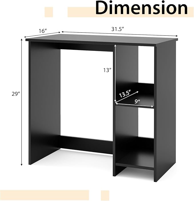 Black Computer Desk Modern Writing Desk with Storage Shelves Compact Gaming Table Wood Home Office Desks Small Desk for Bedroom Living Room Study (Black)
