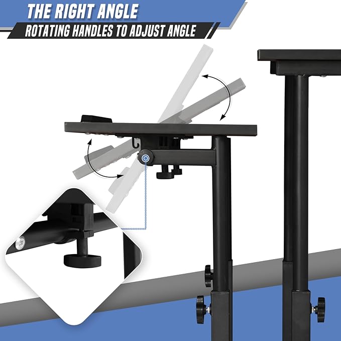 Small Standing Desk Adjustable Height and Angle Computer Laptop Desk Home Office Sit Standup Desk Portable Rolling Desk with Wheels 2 Platforms Black