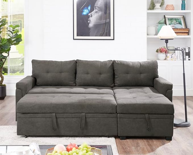 Naomi Home 85 in. Convertible Sofa with Storage Reversible L Shape Sofa Couch with Chaise Comfy Couches for Living Room Espresso/Velvet