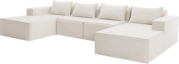 140 Modular Sectional Sofa U-Shaped Cloud Couch with Extra Long Chaise Lounge Oversized Chenille Boneless Sofa Set for Living Room Comfy Floor Seating No Assembly Required