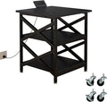 Large Printer Stand with Power Outlet with Height Adjustable Storage Shelf 3 Tier Rolling Printer Cart with Industrial Wheels 23.6 x 23.6 Inches Printer Table for Home OfficeBlack