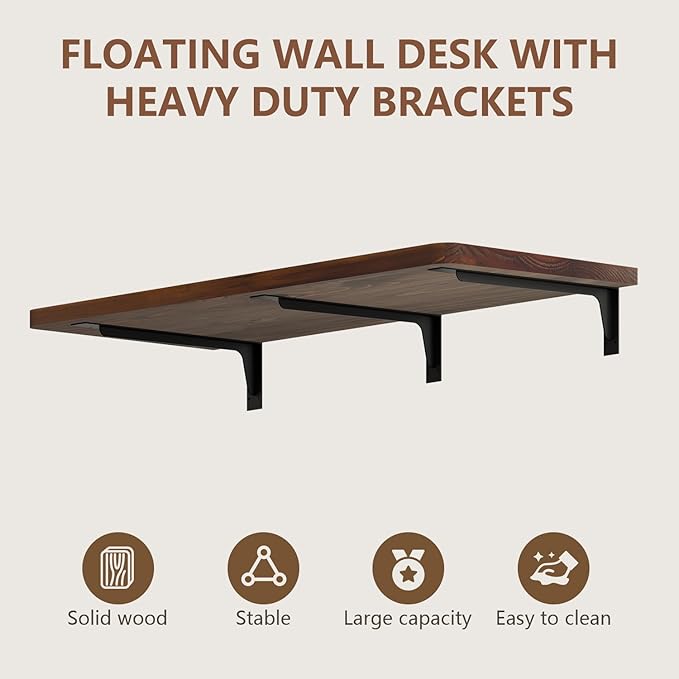 Floating Wall Mounted Table Desk with Pine Wood72 x 22 Workbench for GarageHome Office Desks with Heavy Duty BracketsWork Table for KitchenDiningLaundry (60 * 22 * 6.8 Inch)