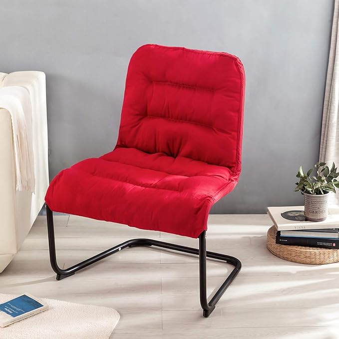 Durable Metal Modern Chair with Soft Comfortable Cushion Red - Ideal for Bedrooms Living Rooms Dorms Indoor Spaces Accent and Lounging