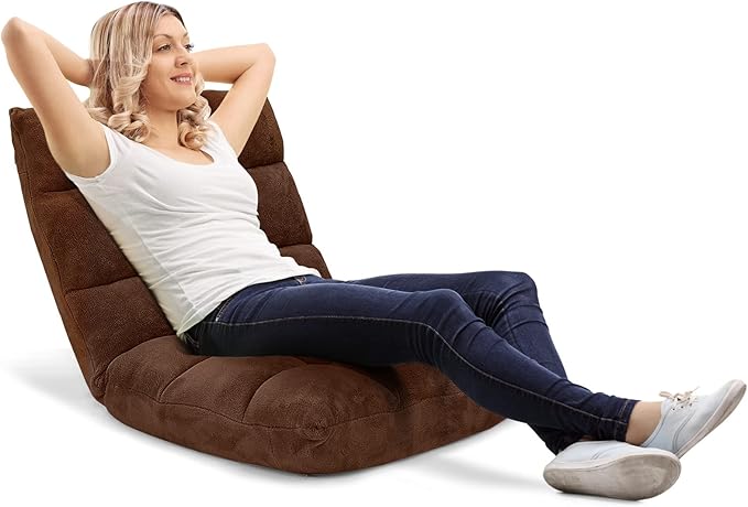 KOMFOTT 14-Position Adjustable Floor Chair With Back Support Folding Padded Gaming Sofa for Reading Meditation Living Room Lazy Lounge Video Gaming - Coffee