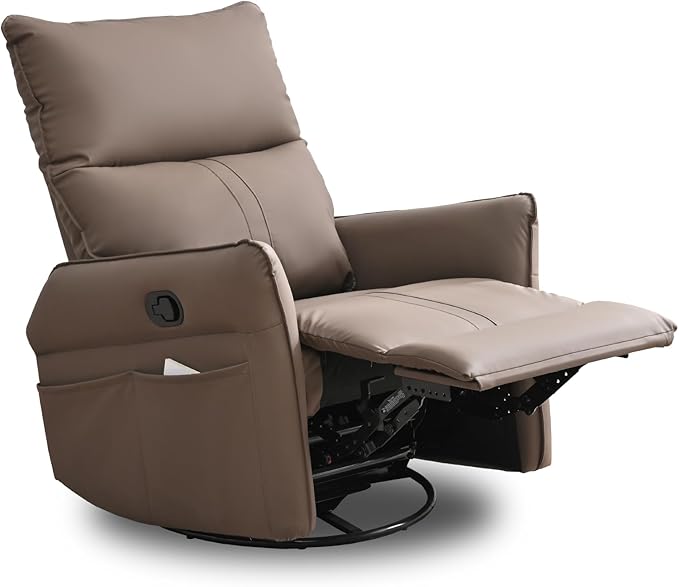 cinkehome Swivel Rocker Recliner Chair Modern Faux Leather Manual Recliner Glider Recliner 360 Swivel 30 Rocking Relaxing Living Room Bedroom