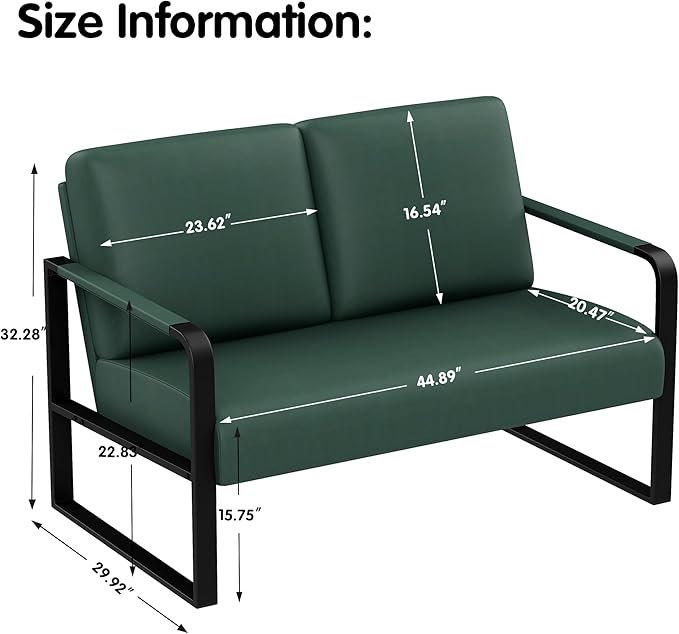 Love Seat Mini Couch Small Settee Loveseat Bench for Living Room Faux Leather Loveseat Sofa Sofa Couches for Small Spaces with Padded Cushion Mid Century Modern Green Love Seats
