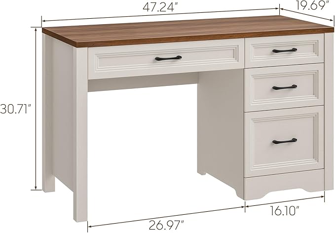 Vabches Farmhouse Executive Desk with Storage and Ample File Drawer Rustic Large Home Writing Desk for Bedroom White