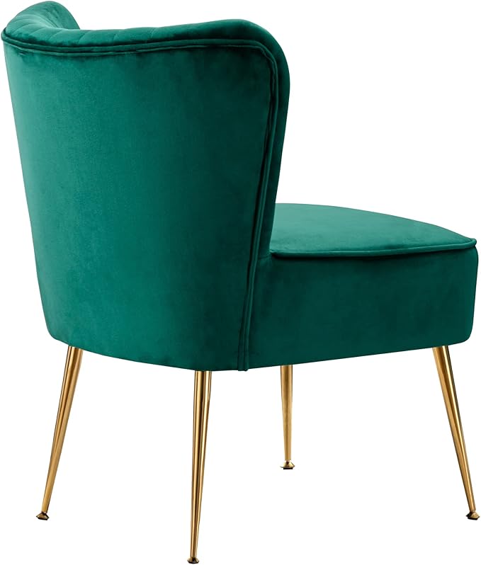 WO Indoor Furniture 22 Wide Tufted Velvet Accent Chair with Gold Metal Leg Rust and Scratch Resistant Premium Quality Seat for Your Den Living Room Bedroom Home (Green)