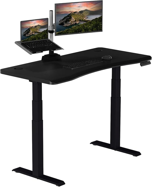 Vari Ergo 54x26 Electric Standing Desk + Height Adjustable Sit-Stand Desk + Curved Waterfall Edge 4 Memory Settings Quick Assembly Cable Management 200 lb Capacity – Black/Black Legs(2 Boxes)