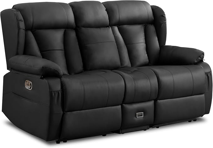 Loveseat Recliner Sofa with Console Flip Middle Backrest Design Manual Reclining Loveseat Sofa with Storage Drawer USB Ports &amp Cup Holders Manual Couch for Living Room Black
