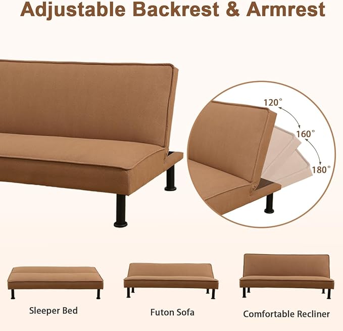 Convertible Futon Sofa Bed Modern Sleeper Couch Sofabed Reversible Recliner Sofa with 3 Adjustable Positions for Living Room Studio Apartment Office Small Space 64 x 33 x 32in.