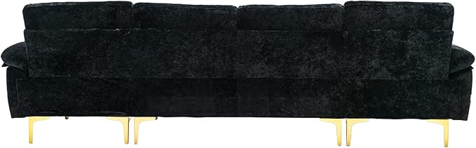 OUYESSIR U-Shaped Sectional Sofa Couch 4 Seat Sofa Set for Living Room Convertible L-Shaped Velvet Couch Set with Chaise Lounge Ottoman and Pillows114 inches (Black)