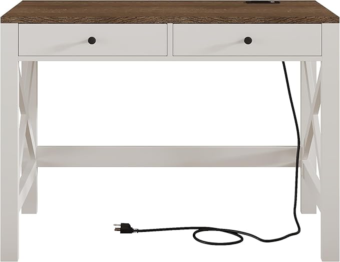 ChooChoo Computer Desk with USB Charging Ports and Power Outlets Modern Simple 40 Inches Desk with Drawers Makeup Vanity Console Table Soft White