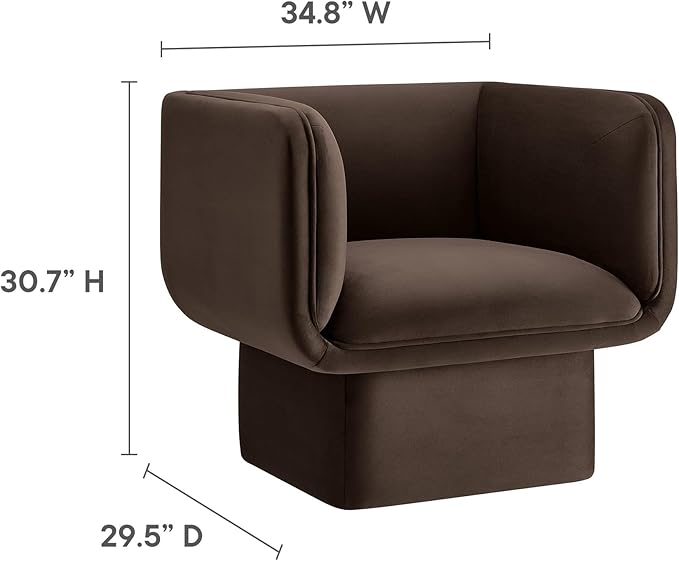 Modway Tate Performance Velvet Accent Chair in Chocolate Brown - Upholstered Club Chair - Modern Barrel Armchair - Comfy Reading Leisure Chair for Living Room Bedroom Office