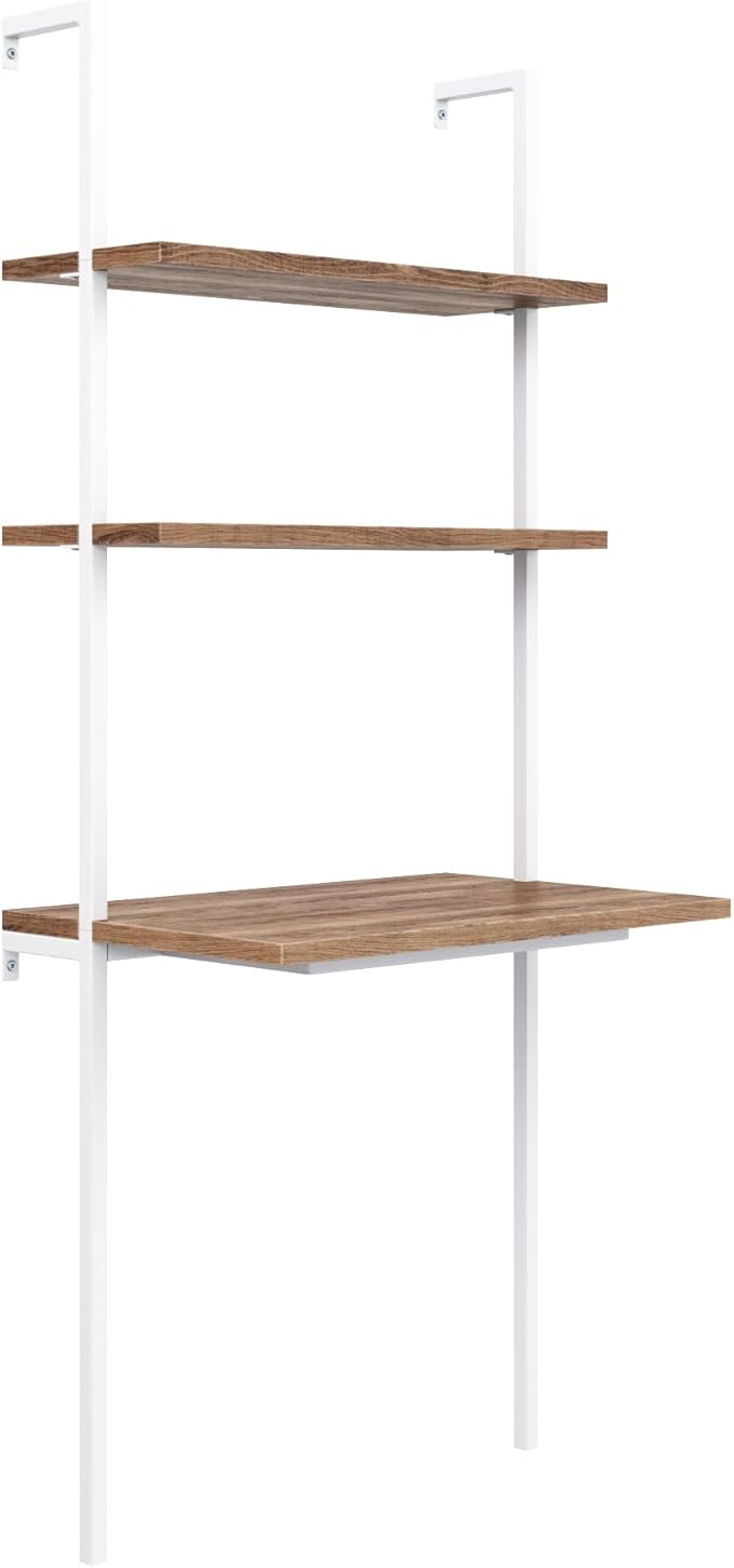 Nathan James Theo 2-Shelf Industrial Wall Mount Ladder Small Computer or Writing Desk Rustic Oak/White