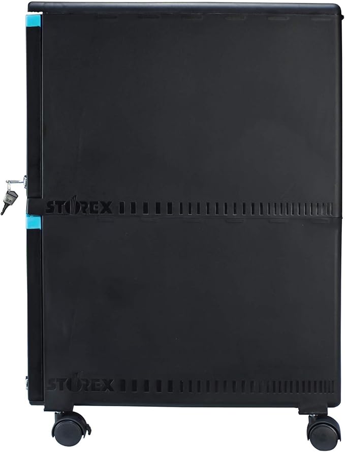 Storex Two-Drawer Mobile Filing Cabinet 2 Legal/letter-Size File Drawers Black/teal 14.75 X 18.25 X 26