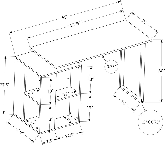 Monarch Specialties 7600 Computer Desk Home Office Left Right Set-up Storage Shelves Work Laptop Metal Laminate White Grey Contemporary Desk-55 Facing 55 L x 20 W x 30 H
