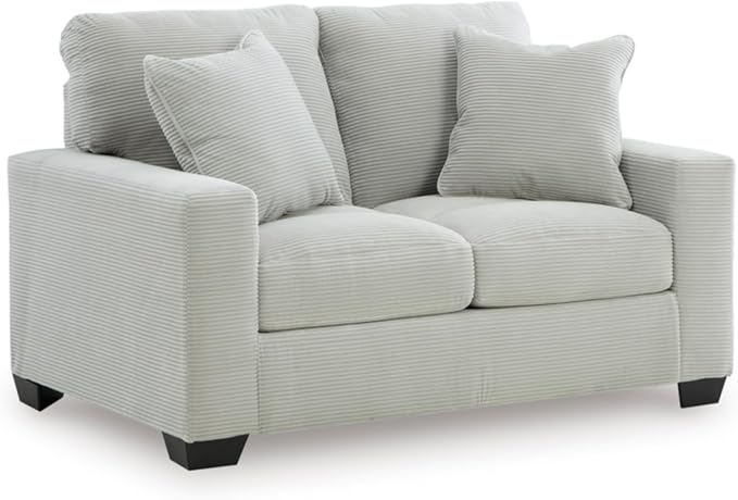 Signature Design by Ashley Ammon Casual Anti Sag Loveseat with Loose Seat Cushion and 2 Accent Pillows Light Gray