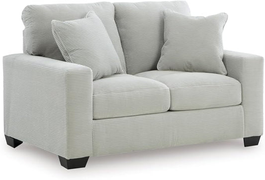 Signature Design by Ashley Ammon Casual Anti Sag Loveseat with Loose Seat Cushion and 2 Accent Pillows Light Gray
