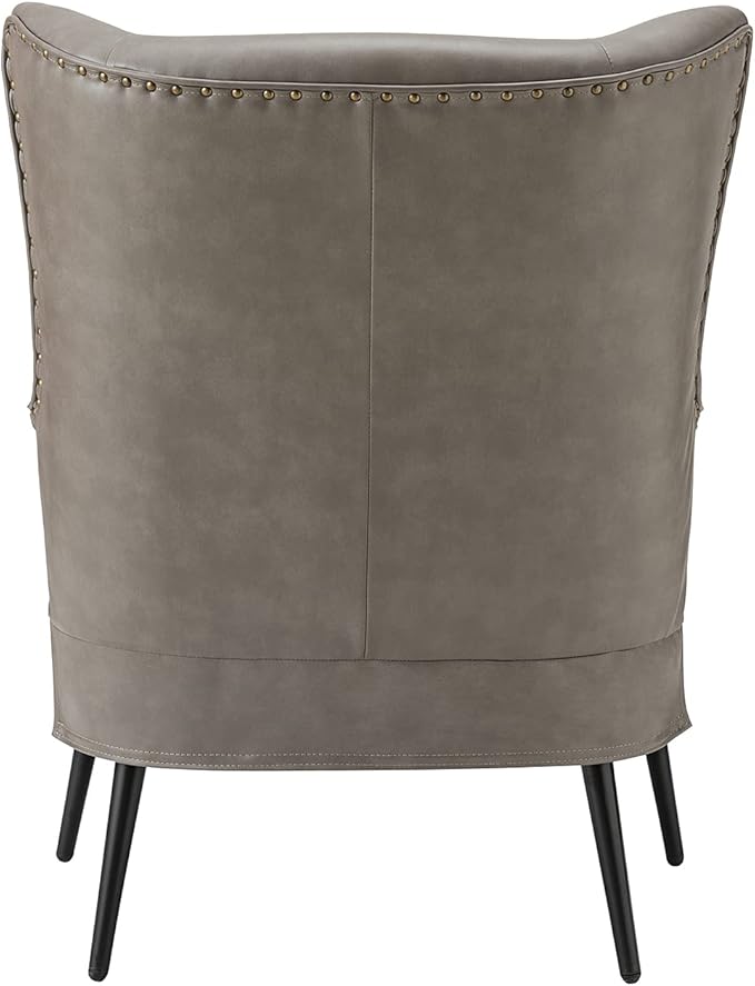 Upholstered Faux Leather Accent Chair with Black Metal Legs Comfy Armchair with Removable Cushion &amp Nailhead Trim Wingback Vanity Chair for Reading Living Room Bedroom