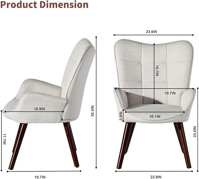 Homy Casa Accent Chair - Modern Upholstered Arm Chair with Comfortable Padded Seat High Backrest and Wooden Legs - Lounge Chair for Living Room Bedroom or Mid-Century Modern Décor