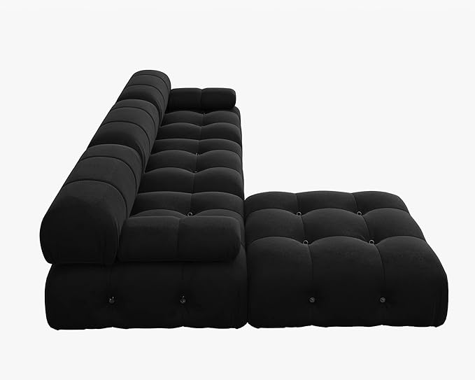 WJShome Modular Sectional Sofa with Ottoman103.95 inch Convertible Sofa Couch with Reversible ChaiseVelvet L Shaped Minimalist Couch for Living Room Modern Large Free CombinationBlack