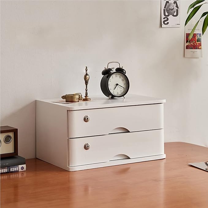 Flat File Cabinet Storage - Solid Wood Storage Box Desk Organizers With Lock Office &amp Home*School Desk Drawers Organizer And Accessories Locking Filing Cabinet 1/2/3/4 Drawers (B 2 Drawer)