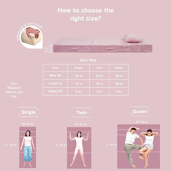Folding Sofa Bed 4 in 1 Convertible Sleeper Chair with Pillow Single Memory Foam Fold Out Chair Bed Modern Floor Futon Sofa Couch Mattress for Living Room/Guest/Apartment Pink