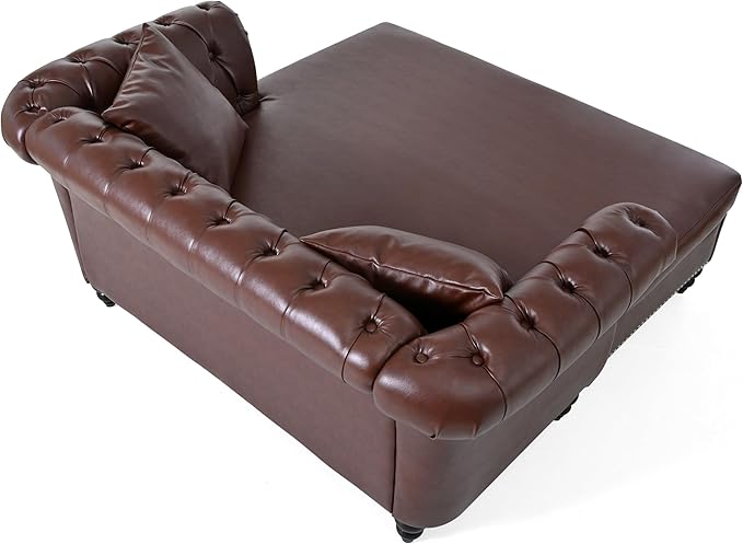62.99 Chaise Lounge Indoor Comfy Reading Chair with 2 Pillows PU Leather Chesterfield Loveseat Sofa with Tufted Back &amp Rolled Arm Oversized Chaise Lounge Couch Indoor for Living Room Brown