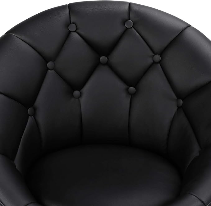 Yaheetech Adjustable Vanity Chair with Round Tufted Back Swivel Leather Salon Chair for Bedroom Living Room Office Black
