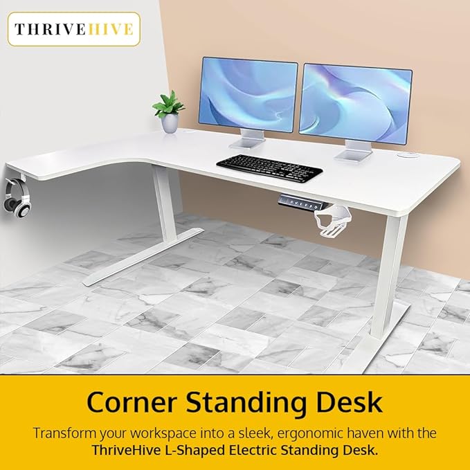 Standing Desk - 63 x 24 Inch L Shaped Electric Height Adjustable Desk - Ergonomic Left Corner Work Station Setup for Home Office Gaming Sit Stand Large L Shaped Wooden Table for PC Computer Laptop