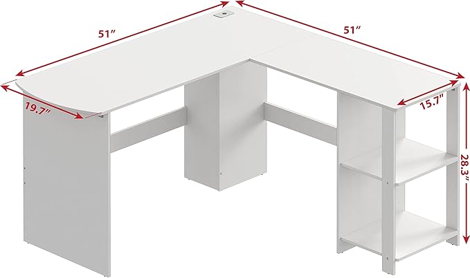 SHW 51 x 51 Inches L-Shaped Home Office Wood Corner Desk wtih Storage White