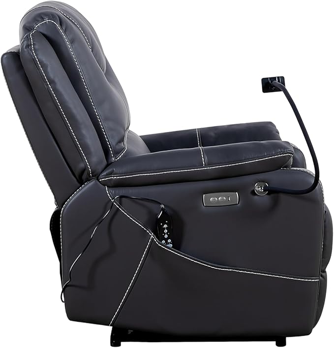Zero Gravity Power Recliner with Massage and Heating FunctionLay Flat Chair W/Side Pockets &amp USB Charge Portsfor ElderlyYoungLiving RoomHome TheaterBlack