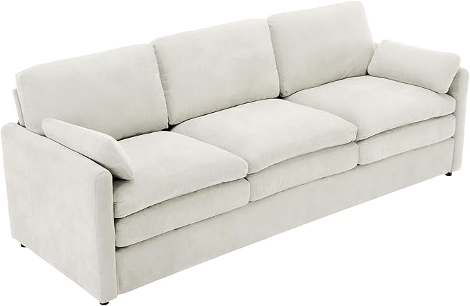 89 Oversized Cozy Upholstered 3-Seater Sofa Comfy Cloud Sofa with Detachable Lumbar Pillow Chenille Fabric Cloud Sofa Double Cushion Couch for Living Room (Beige-3c)