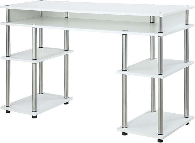 Convenience Concepts Designs2Go No Tools Student Desk 47.25 - Contemporary Office Dorm Room Desk and Vanity with Storage Shelves White