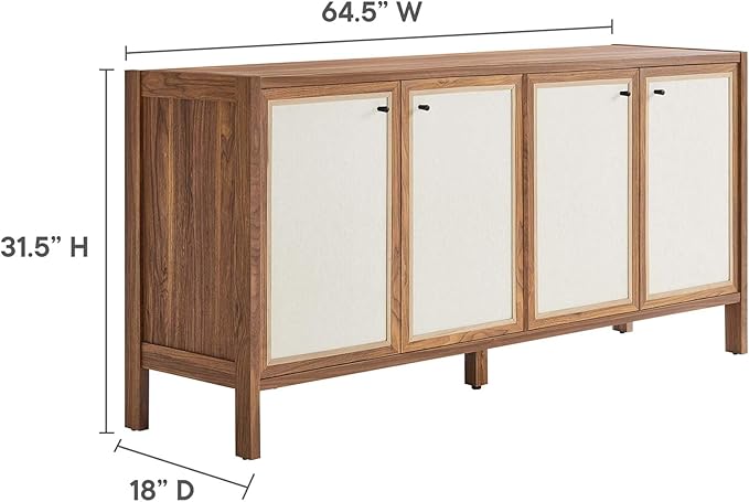 Modway Capri 65 Inch Sideboard in Walnut Large Storage Doors Entryway Console Table Mid-Century Modern Buffet Cabinet or Credenza for Living or Dining Room