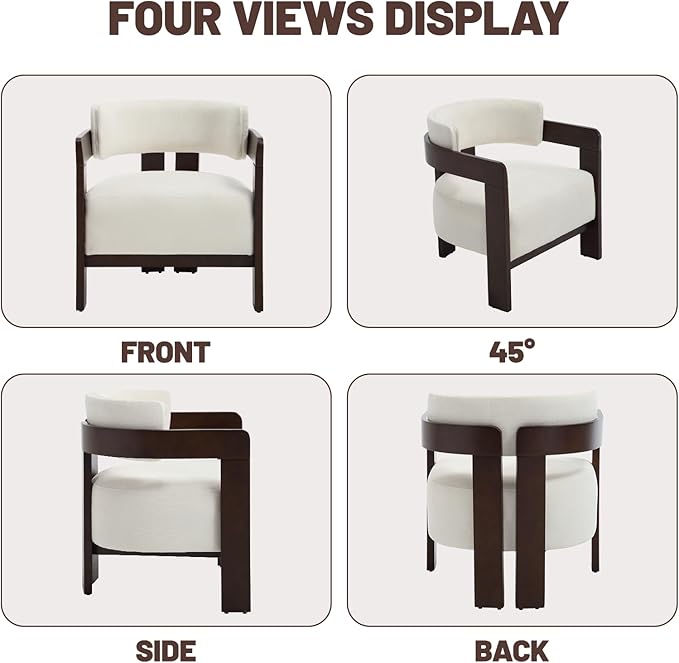 CIMOTA Modern Accent Chair Upholstered Barrel Side Chairs Chenille Fabric Guest Chair with Wooden Frame for Living Room Bedroom 1PC White