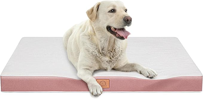 Orthopedic Dog Bed for Extra Large Dogs Jumbo Waterproof Deluxe Plush Dog Crate Bed with Removable Washable Cover &amp Anti-Slip Bottom Egg Crate Foam Pet Bed Mat 47.5 x 29 Inches Pink