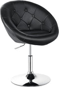 KOTEK Swivel Vanity Chair Height Adjustable Swivel Accent Chair w/Chrome Frame Modern Round Tufted Makeup Chair for Living Room Bedroom Lounge (1 Black)